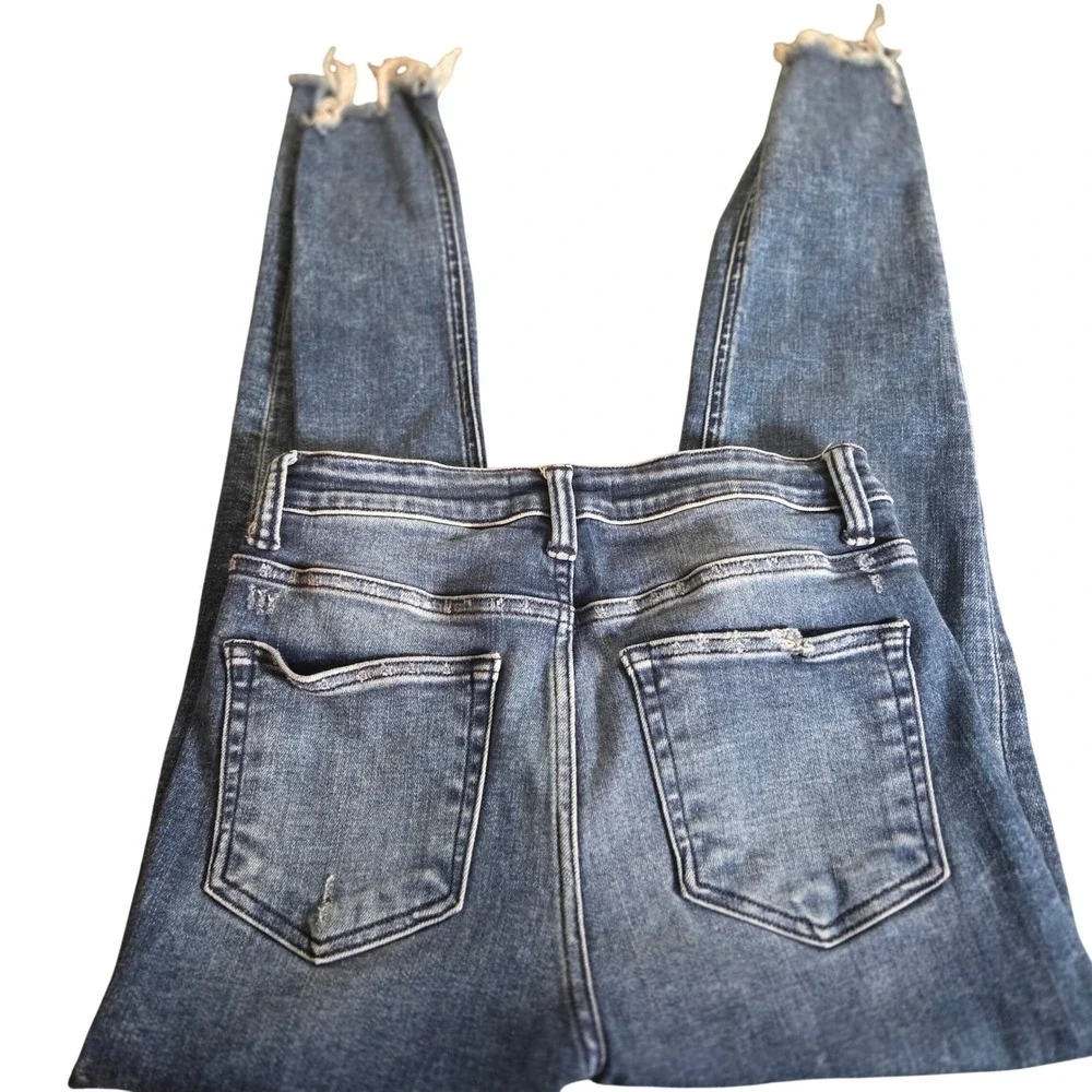 Flying Monkey Jeans — Size 29, Medium Wash, Distressed Knee + Frayed Hem